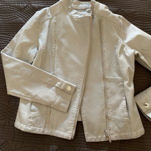 Girl size 14 faux leather ivory moto jacket